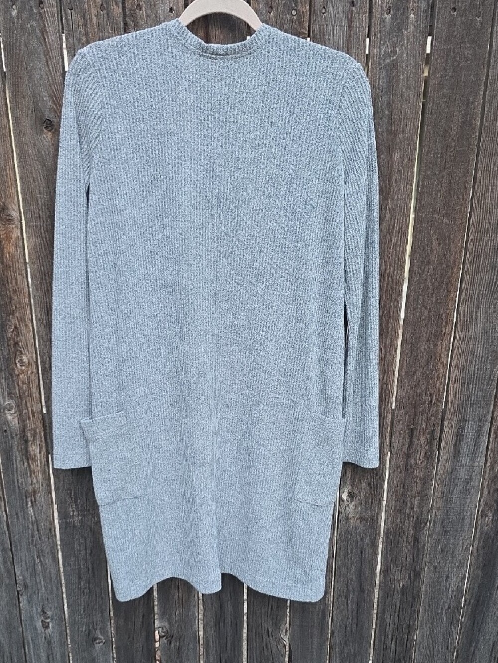 Gray Open-Front Ribbed Long Cardigan Sweater - Picture 7 of 11